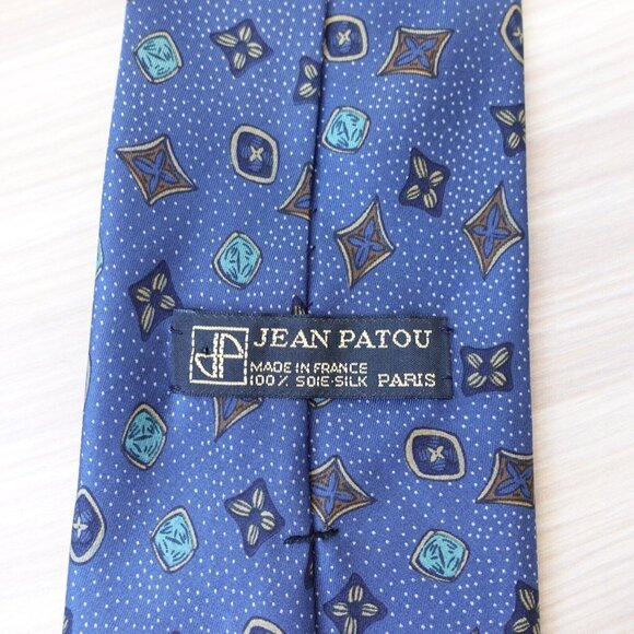 VINTAGE Jean Patou Neck Tie Men Blue Silk Parisian Gemstone Necktie Retro FRANCE - Picture 3 of 7
